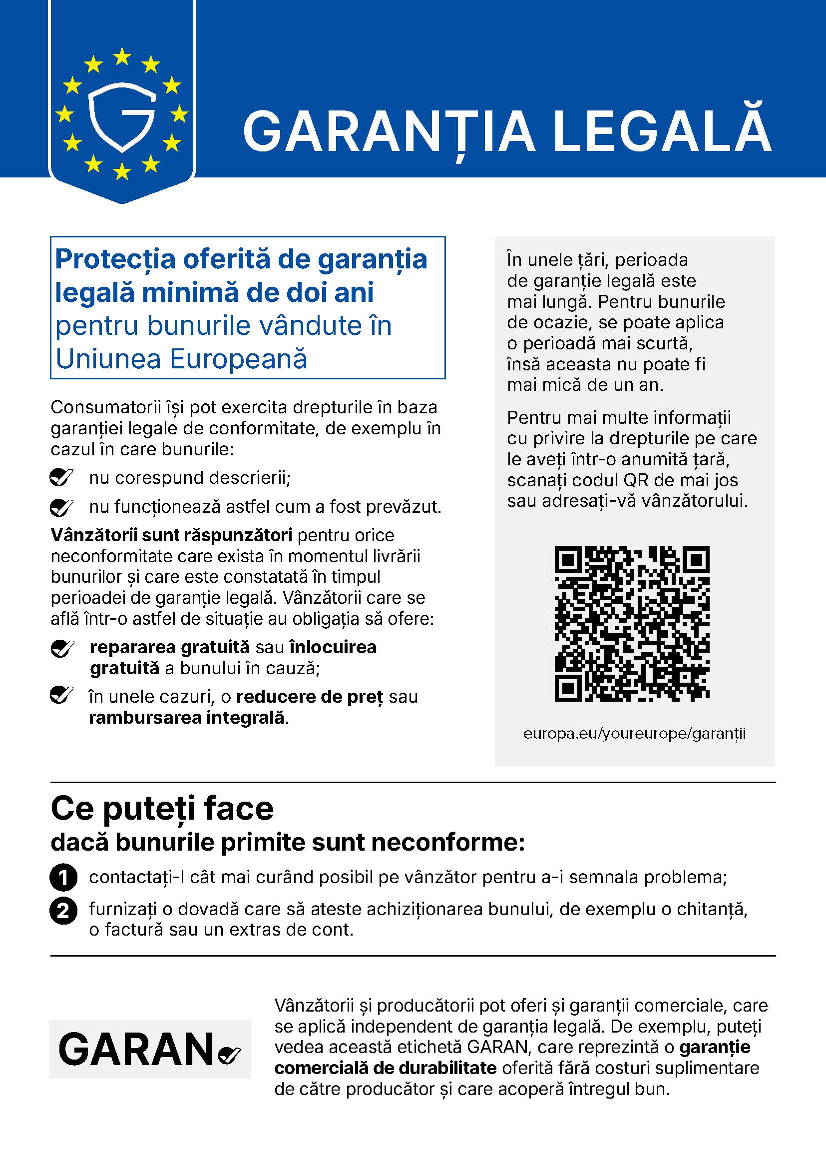 Informații despre drepturile legale ale consumatorului UE