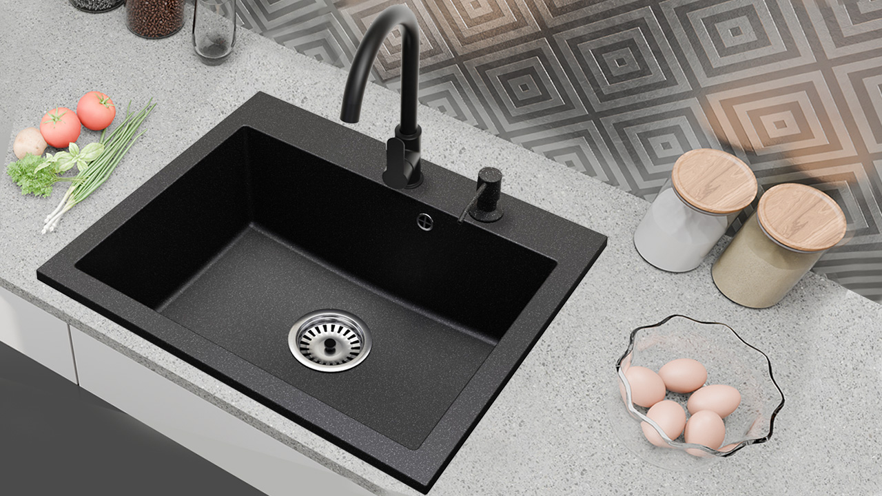 Chiuveta bucatarie granit Iuno cu baterie cadou grafit