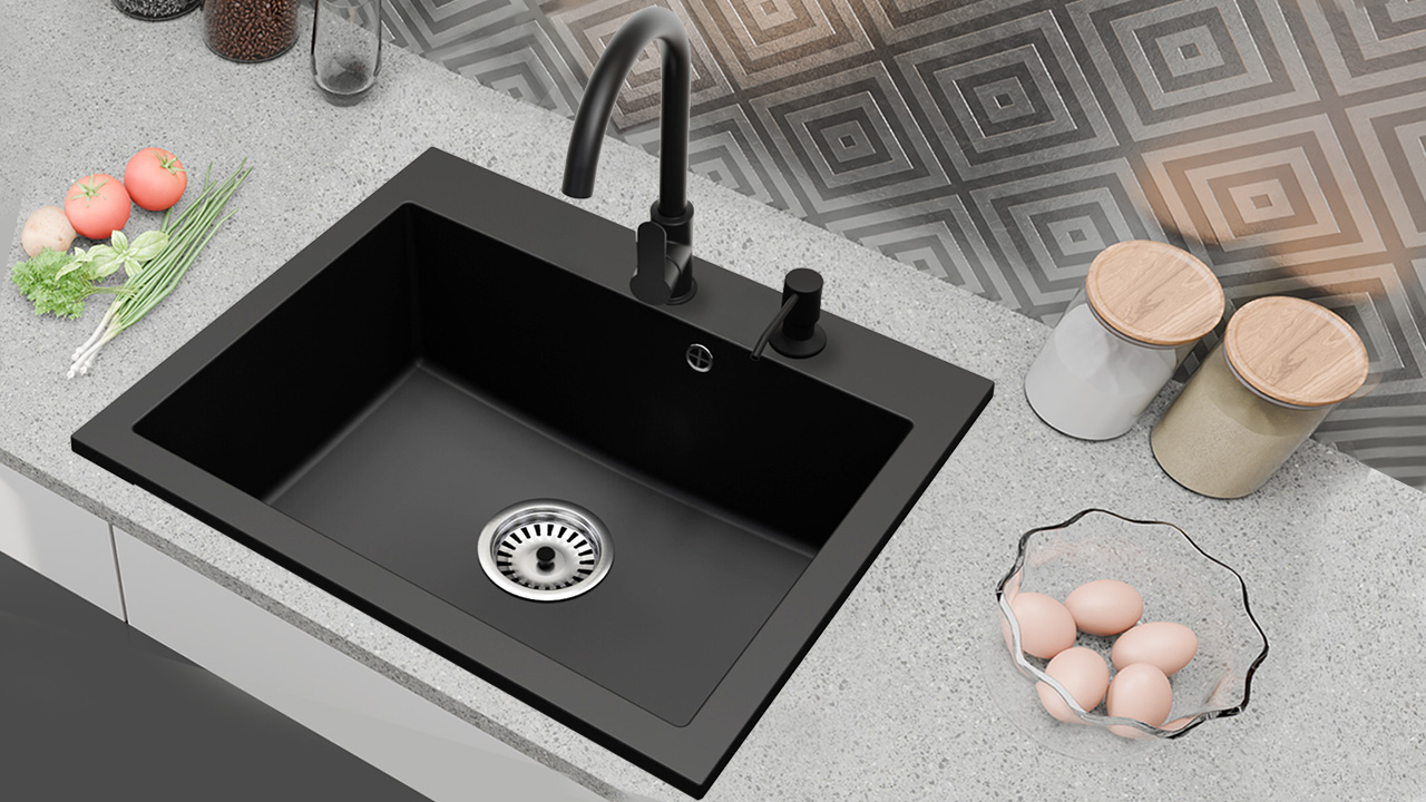 Chiuveta bucatarie granit Iuno cu baterie cadou negru