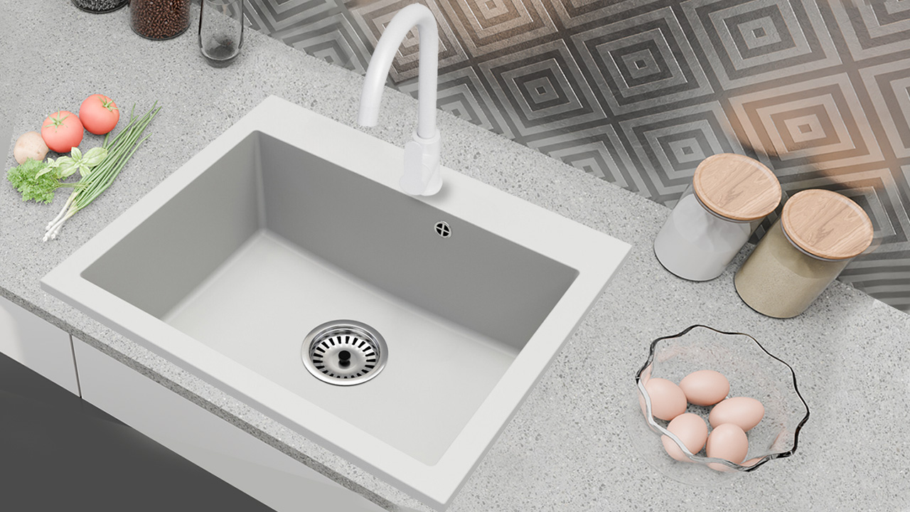 Chiuveta bucatarie granit Iuno cu baterie cadou alb