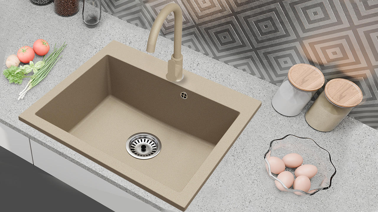 Chiuveta bucatarie granit Iuno cu baterie cadou bej