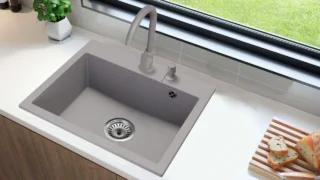Chiuveta bucatarie granit fortuna cu baterie cadou gri termek