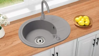 Chiuveta bucatarie granit Gaia cu baterie cadou gri