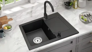 Chiuveta bucatarie granit Hera cu baterie cadou negru
