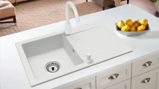 Chiuveta bucatarie granit Venus cu baterie cadou alb
